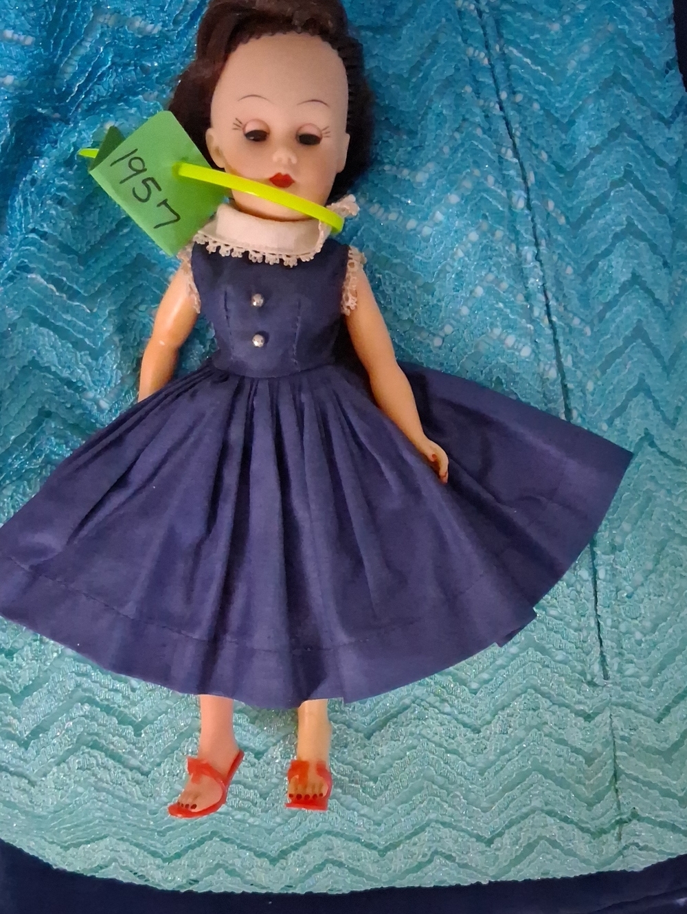 Vintage Navy Dress Doll with Red Shoes - Classic Play Doll